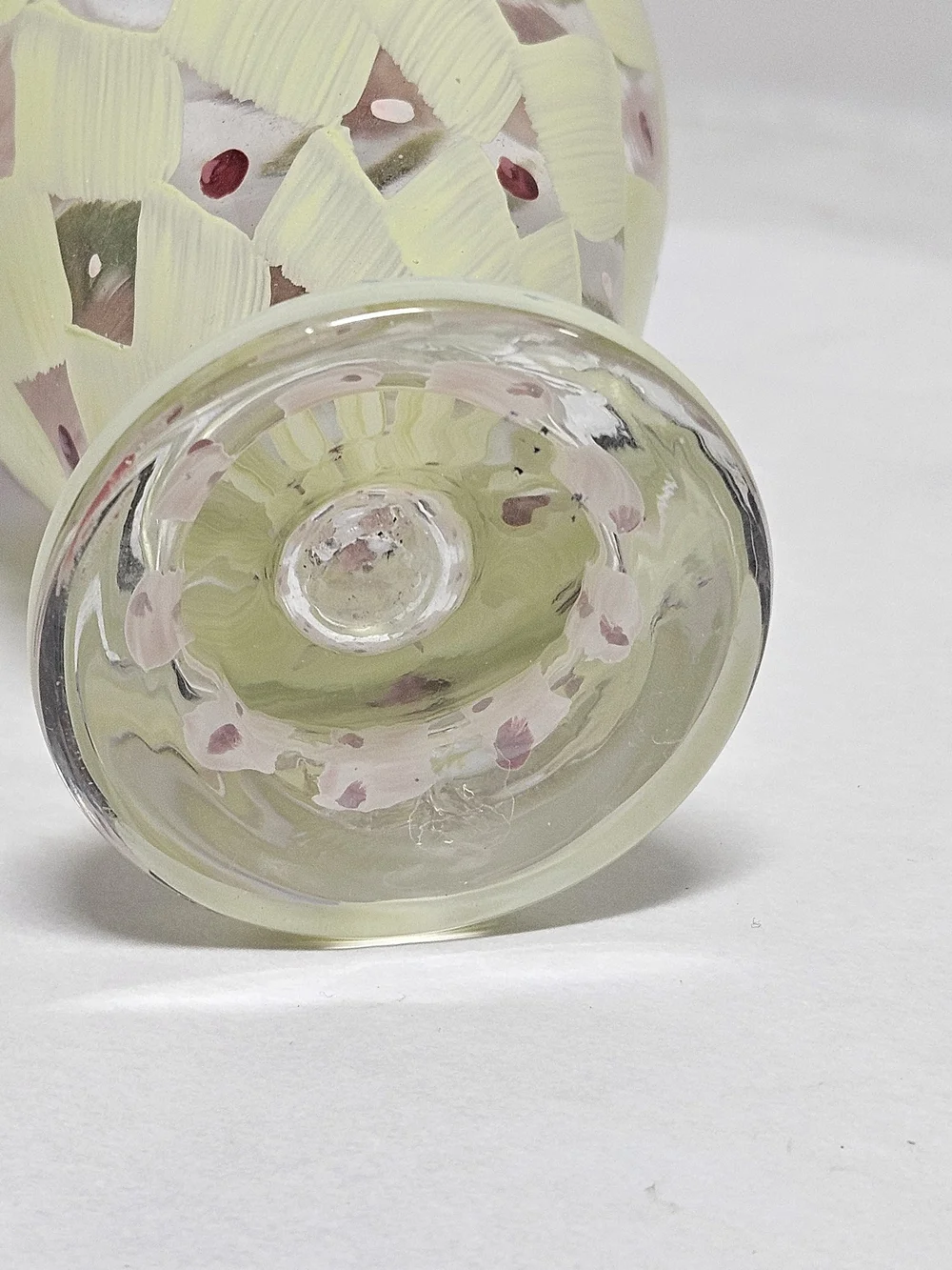 Vintage Tracey Porter Hand-Painted Glass Vase with Pink Floral Design